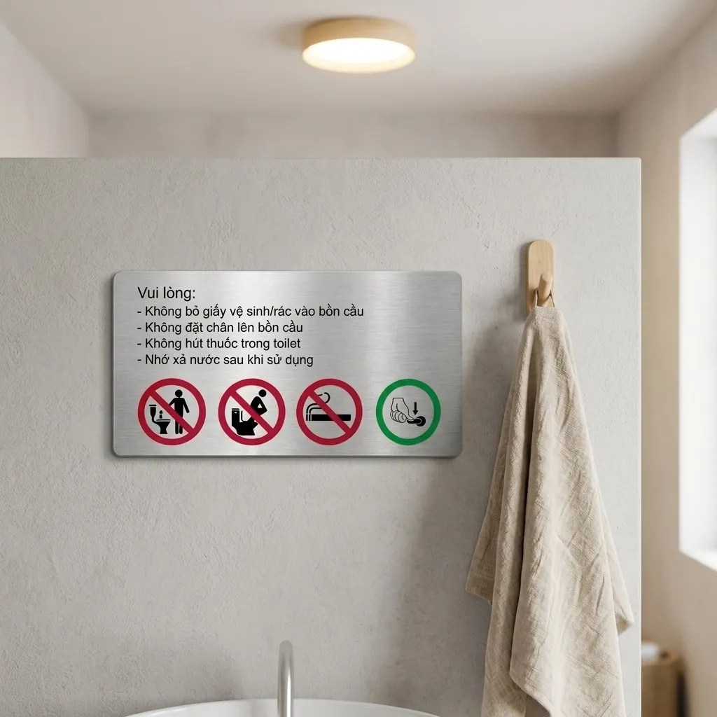 Bảng nội quy toilet 4 nội dung lắp đặt trên tường phòng tắm