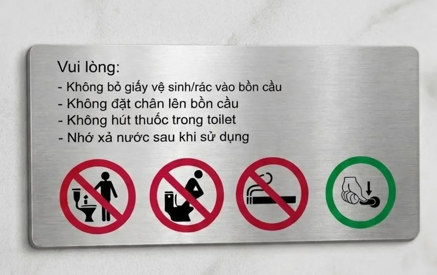 Bảng nội quy toilet 4 nội dung nền trắng chi tiết icon