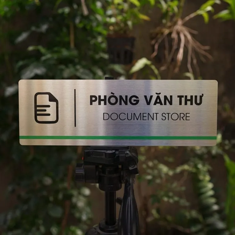 Bảng tên phòng văn thư inox 304 phay xước chữ ăn mòn sơn tĩnh điện song ngữ Việt Anh