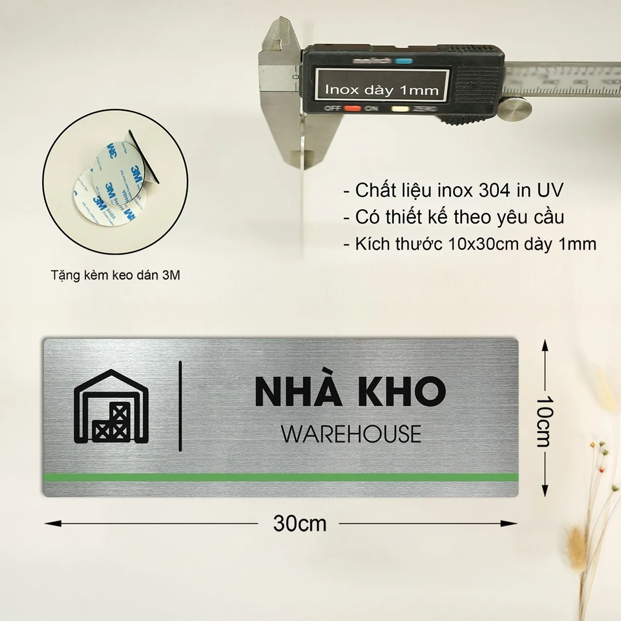 Thông số kỹ thuật bảng tên nhà kho inox 304 dày 1mm ăn mòn hóa học sơn tĩnh điện bảo hành 12 tháng