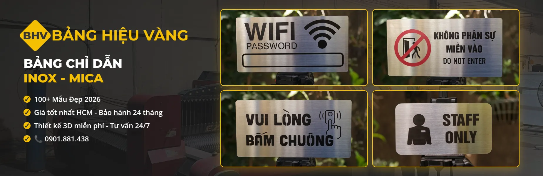 Bảng Chỉ Dẫn, Bảng Nội Quy, Bảng Thông Báo Inox Cao Cấp | Bảng Hiệu Vàng