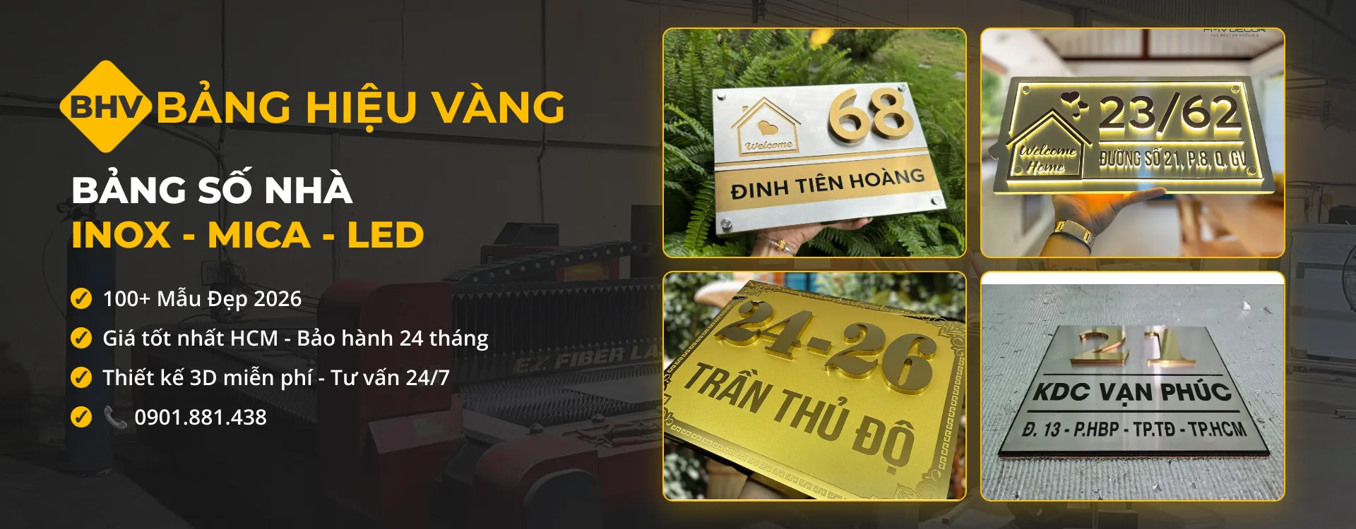 Bảng Số Nhà, Biển Địa Chỉ Inox Cao Cấp | Bảng Hiệu Vàng